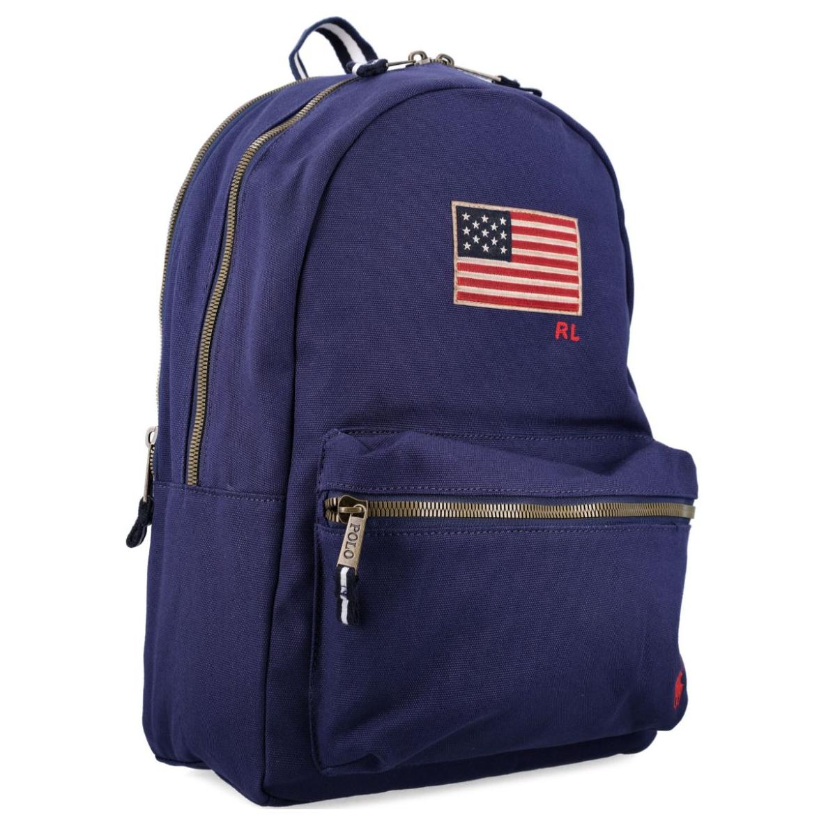 Side profile view of an authentic Polo Ralph Lauren navy blue backpack showing front compartment zip and spacious interior.

عرض جانبي لحقيبة ظهر Polo Ralph Lauren باللون الكحلي أصلية يوضح سحاب الجيب الأمامي والمساحة الداخلية الواسعة