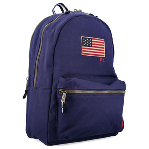 Side profile view of an authentic Polo Ralph Lauren navy blue backpack showing front compartment zip and spacious interior.

عرض جانبي لحقيبة ظهر Polo Ralph Lauren باللون الكحلي أصلية يوضح سحاب الجيب الأمامي والمساحة الداخلية الواسعة