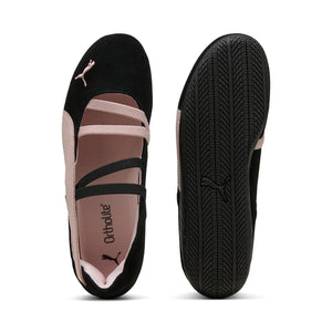 Puma Speedcat Ballet black pink shoes top insole view and bottom rubber outsole pattern.