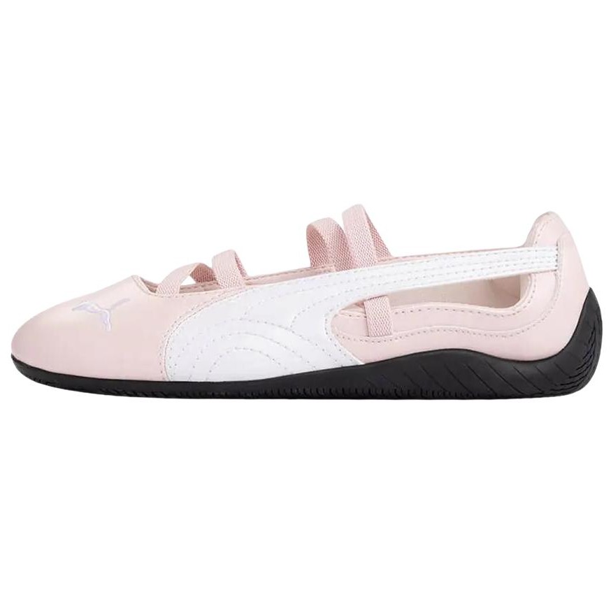 Puma Speedcat Ballet pink white shoes side view displaying white formstrip and design.