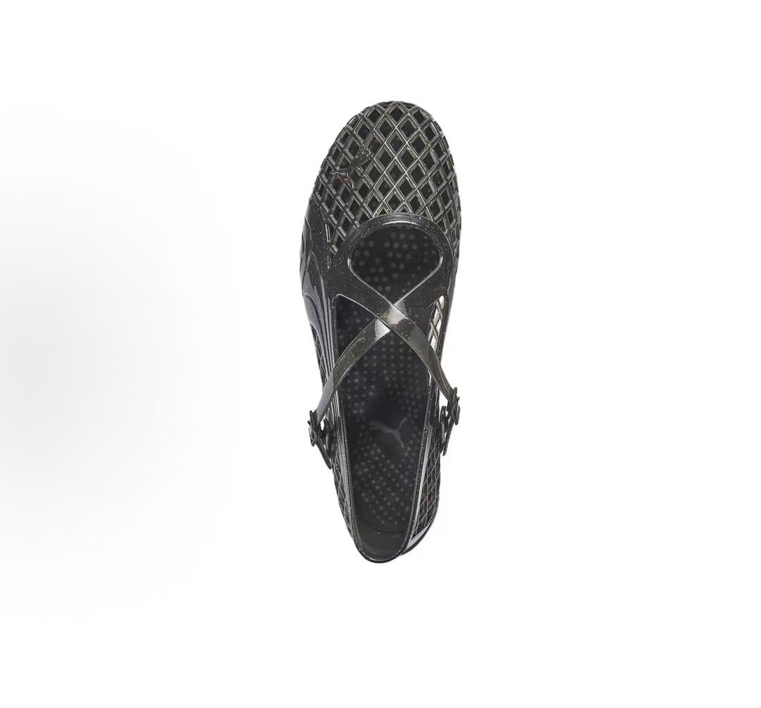 Puma Speedcat Ballet Strap black jelly shoes top view showing insole and upper strap layout.