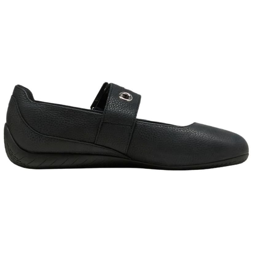 Puma Speedcat Ballet Strap black women shoes profile view showing buckle strap design.