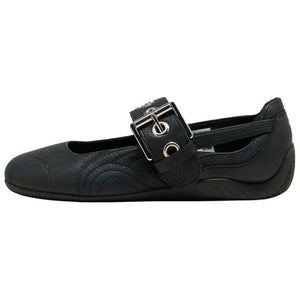 Puma Speedcat Ballet Strap black shoes side view displaying sleek silhouette and buckle.