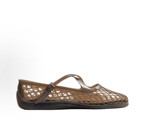 Puma Speedcat Ballet Strap brown jelly women shoes profile view showing buckle strap detail.