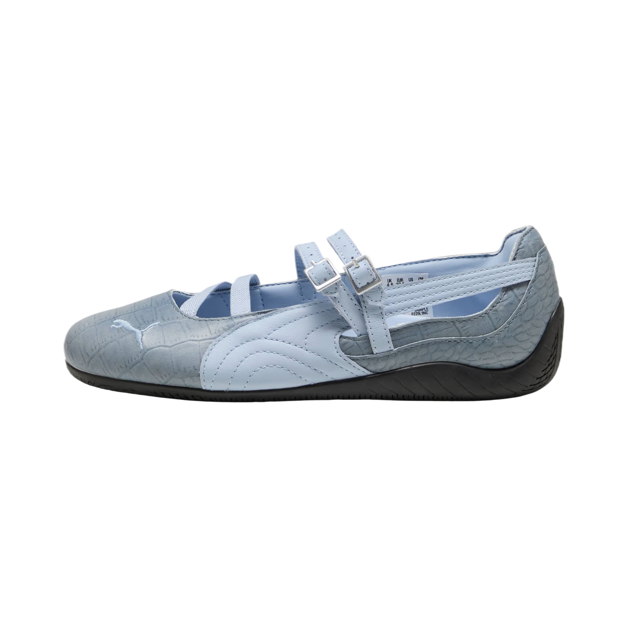 Puma Speedcat Ballet Strap black shoes side view displaying sleek silhouette and buckle.