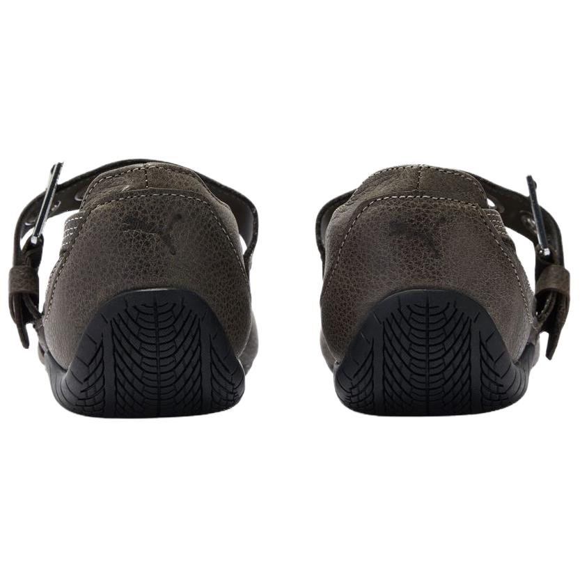 Puma Speedcat Ballet Strap olive shoes back view showing heel construction and logo.