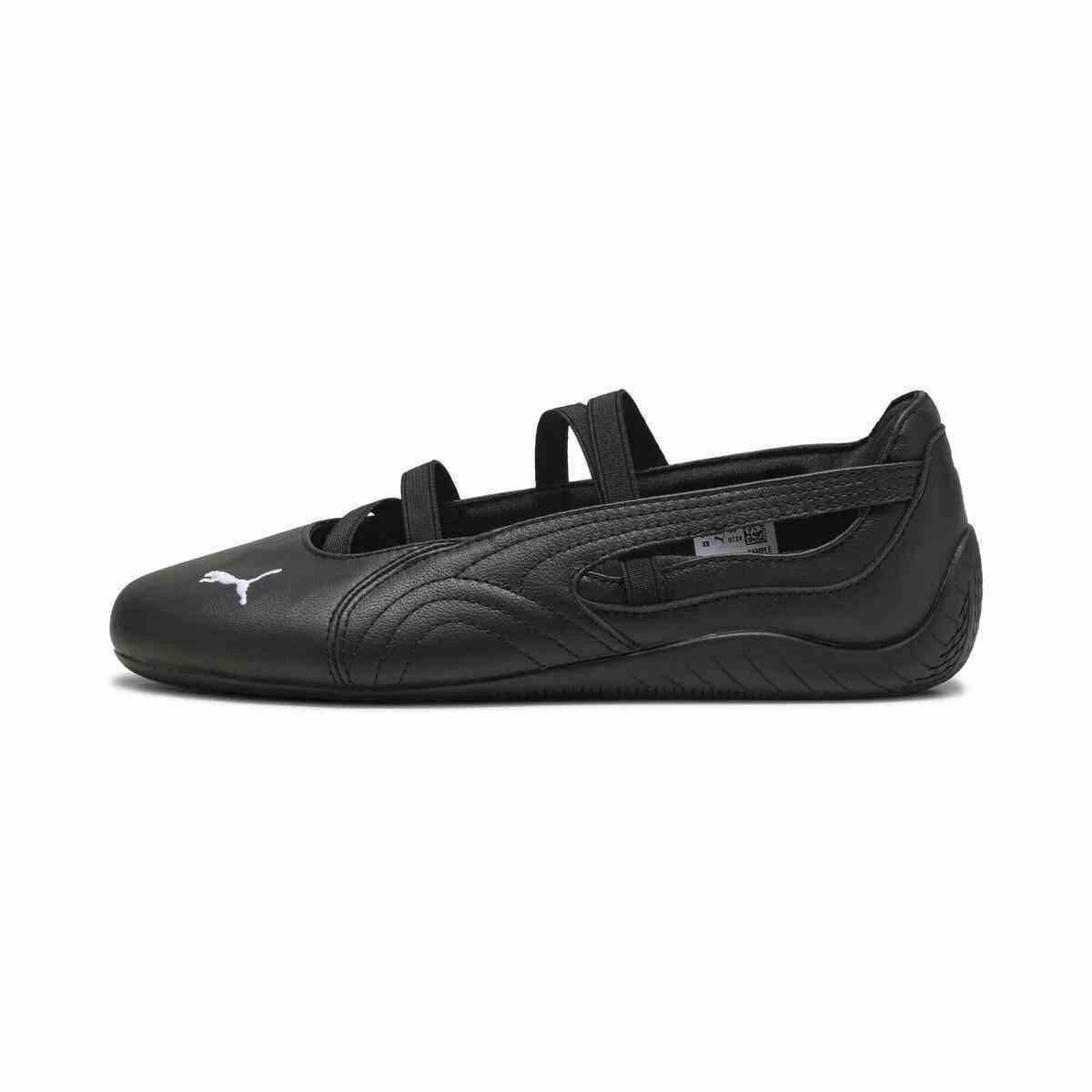 Puma Speedcat Ballet triple black shoes inner side profile view on clean background.