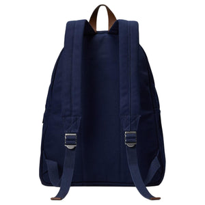 Back view of an authentic Ralph Lauren Polo Bear navy backpack featuring a premium brown leather top handle and padded adjustable shoulder straps for extra comfort.

الجهة الخلفية لحقيبة ظهر Ralph Lauren Polo Bear كحلي أصلية، تتميز بمقبض علوي من الجلد البني الفاخر وأحزمة كتف مبطنة وقابلة للتعديل لراحة إضافية.