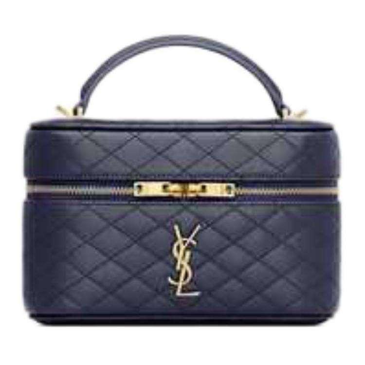 SAINT LAURENT Blue حقيبة مستحضرات تجميل جلد ماعز فاخرة ومبطنة | أصلي.