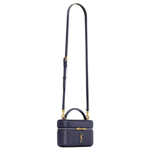 SAINT LAURENT Blue حقيبة مستحضرات تجميل جلد ماعز فاخرة ومبطنة | أصلي.