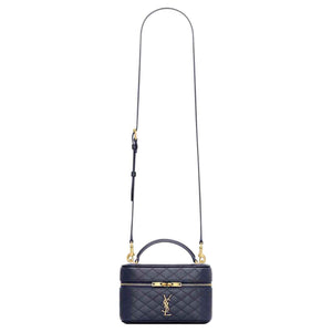 SAINT LAURENT Blue حقيبة مستحضرات تجميل جلد ماعز فاخرة ومبطنة | أصلي.