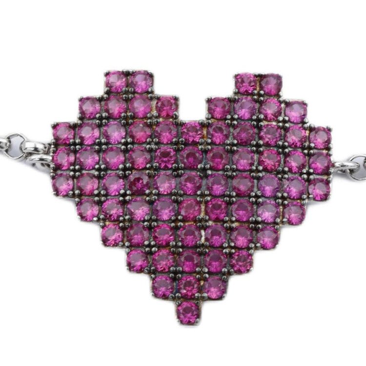 apm monaco heart-shaped design, elegant and refined 925 silver bracelet, unisex couple style, silver and red