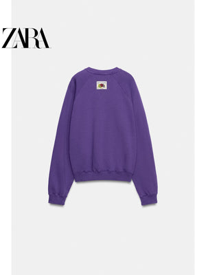 سويت شيرت Zara بنفسجي Fruit of the Loom مريح - رفعة