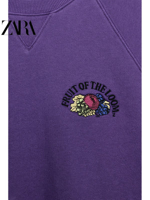 سويت شيرت Zara بنفسجي Fruit of the Loom مريح - رفعة