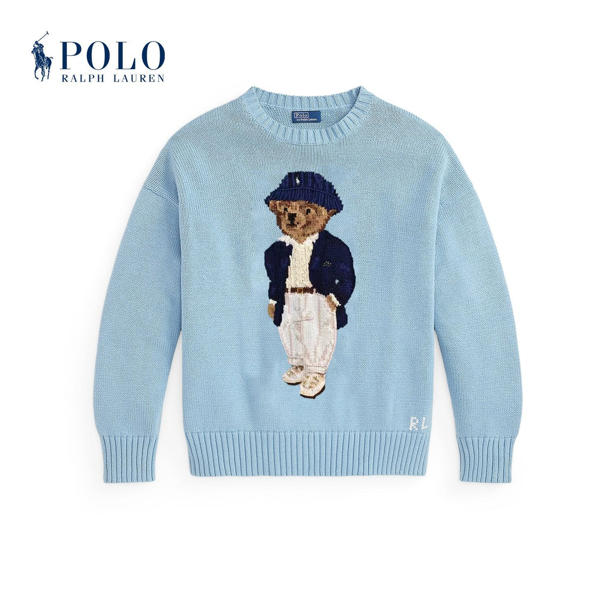 سويتر رالف لورين نسائي أزرق بقصة واسعة من خط Polo Bear