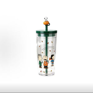 Starbucks x SNOOPY Plastic Water Bottle - Cute Transparent Straw Cup - رفعة
