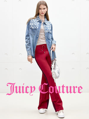 سترة جينز مغسول Juicy Couture بطبعة حروف وغرافيتي أزرق - رفعة
