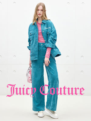 سترة كورديروي نسائية سميكة مطرزة Juicy Couture خضراء - رفعة
