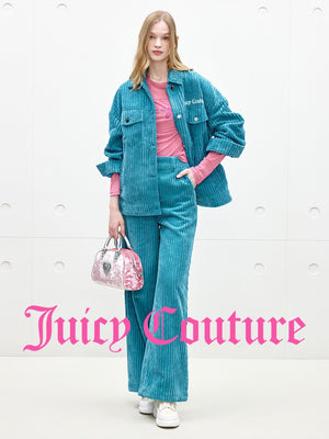 سترة كورديروي نسائية سميكة مطرزة Juicy Couture خضراء - رفعة