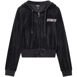 سترة مخمل مرن نسائية Juicy Couture بأحجار لامعة سوداء - رفعة