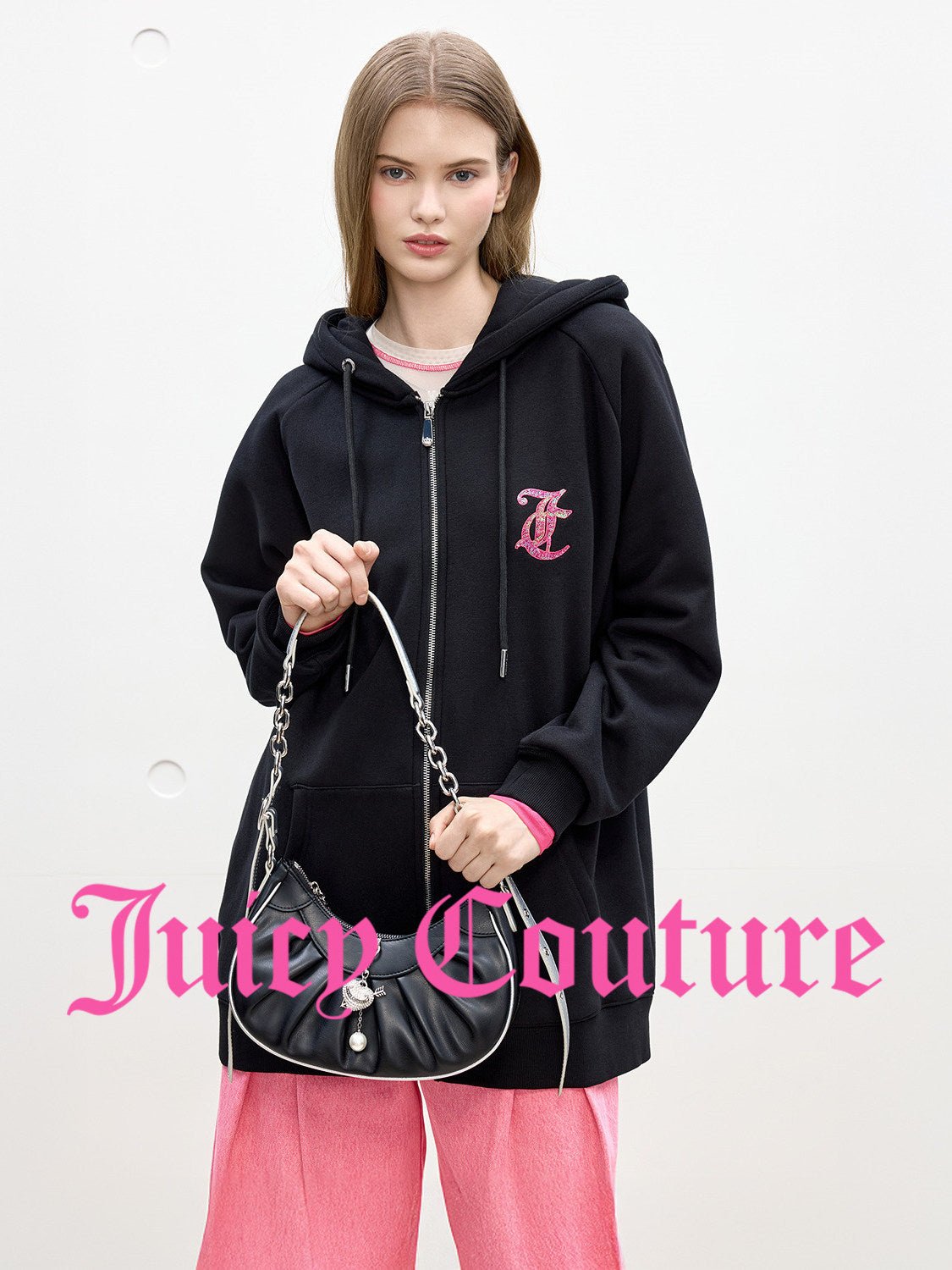 سترة نسائية مطرزة بقبعة وسحاب مبطنة Juicy Couture - رفعة