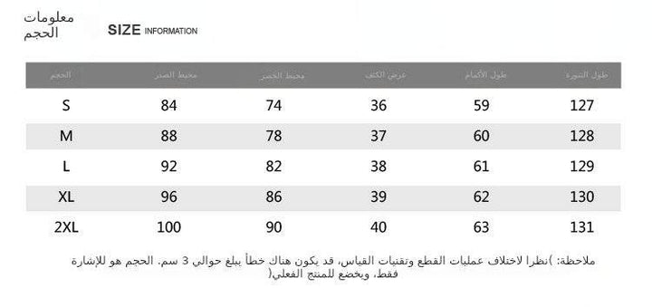 جدول مقاسات فستان أنيق بطبعات زرقاء مستوحاة من الفن الكلاسيكي.