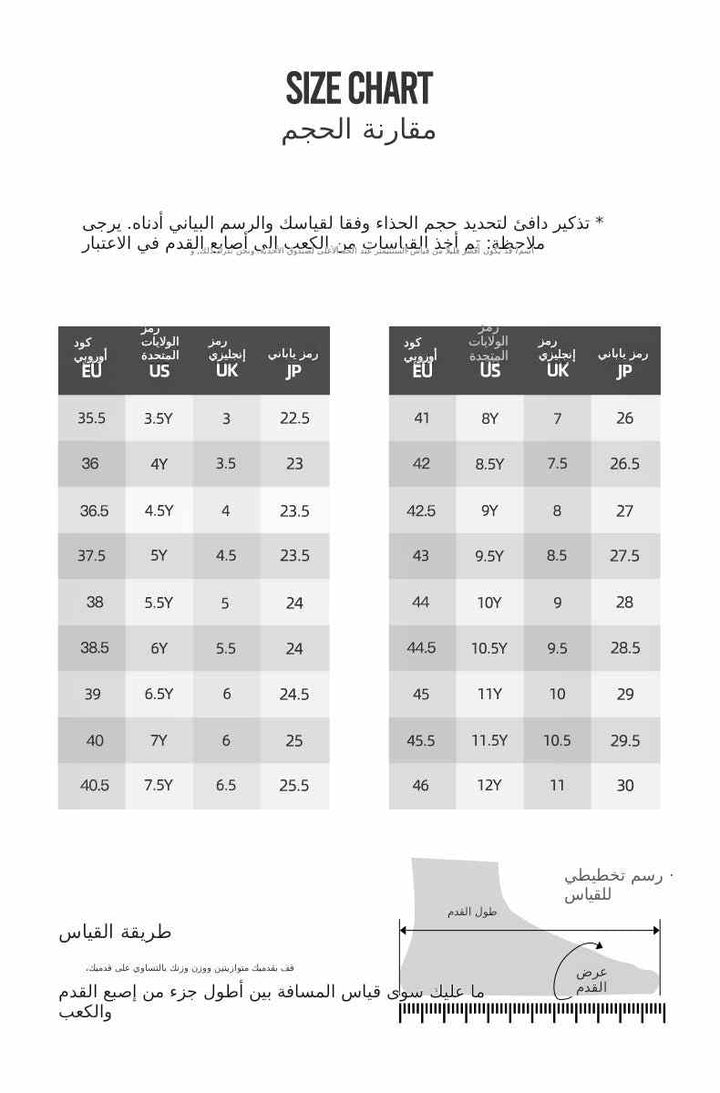 Size chart for Nike Air Max 1 showcasing EU, US, UK, and JP shoe sizes with measurement guide.