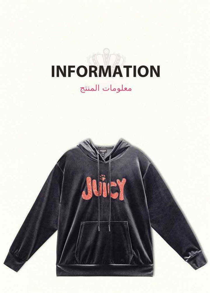 Juicy Couture black velvet hoodie with red sequin Juicy graphic.