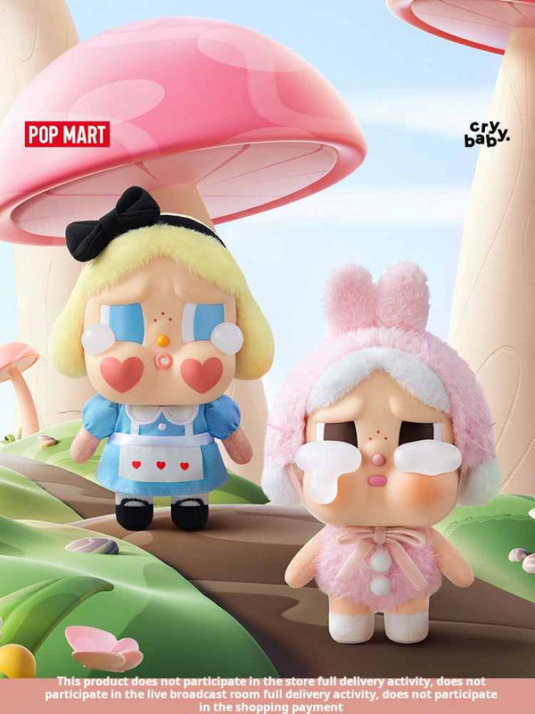 دمى POP MART Crybaby بأزياء أليس وأرنب ظريف، تعبيرات باكية تحت فطر.
