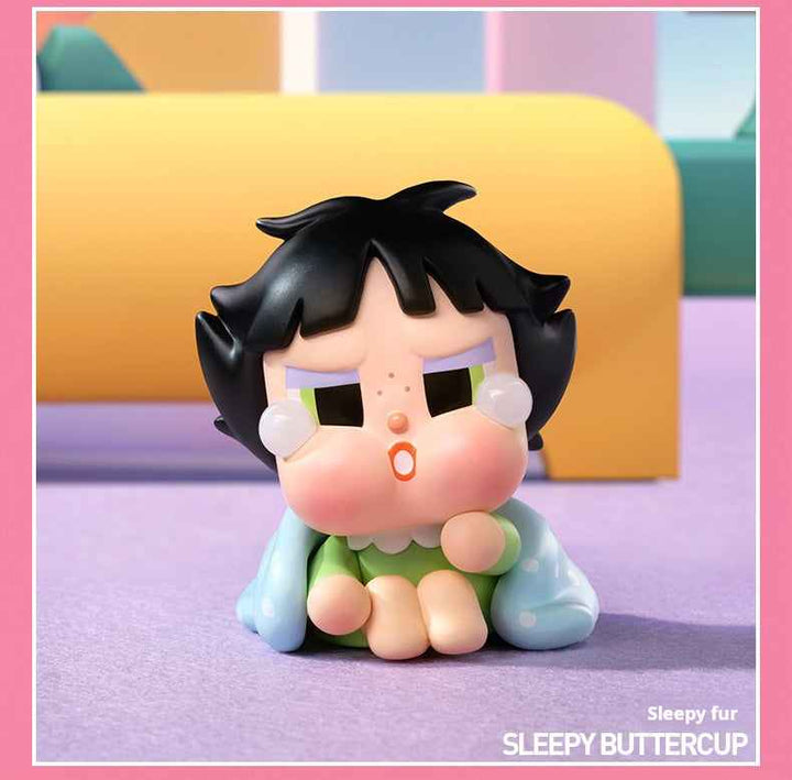 دمية فينيل مصغرة "Sleepy Buttercup" من سلسلة POP MART Crybaby × Powerpuff Girls، تصميم باكي ولطيف.