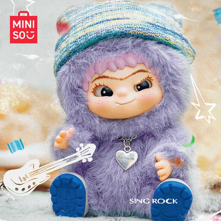 دمية WAKUKU الغامضة من MINISO بتصميم "Sing Rock" مفعم بالألوان والنمط المرح.