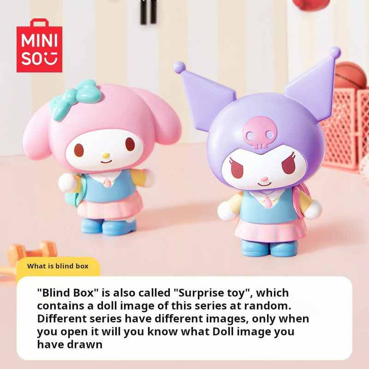 MINISO Blind Box featuring Sanrio characters in school outfits.
