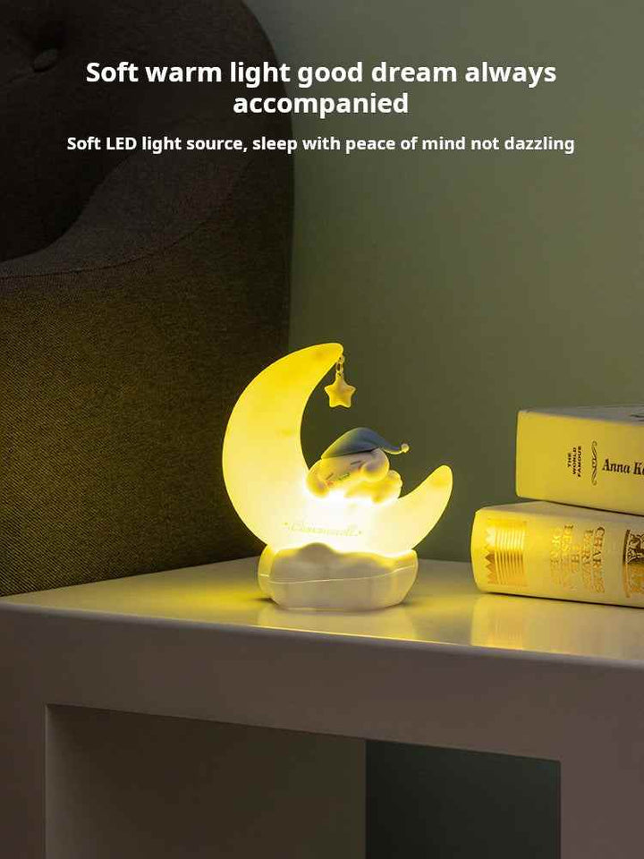 Sanrio night LED lamp with moon design and character, warm light for relaxation.
