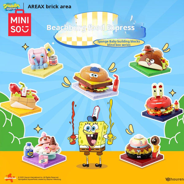 MINISO سبونج بوب سكوير بانتس بيتشبورغ فود إكسبريس صندوق أعمى مكعبات بناء زينة