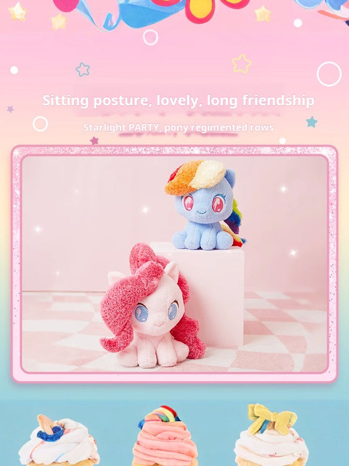My Little Pony plush dolls in a cute sitting posture with colorful design.