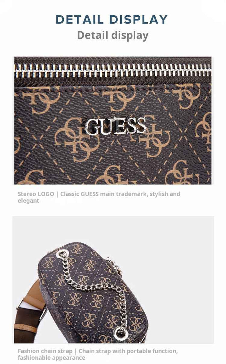 GUESS حقيبة مكياج بنقشة لوغو كلاسيكية وحزام قابل للفصل بأسلوب أنيق.