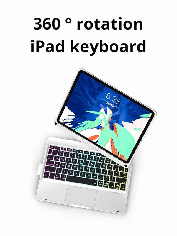 iPad keyboard with 360-degree rotation and backlit design, resembling a MacBook.