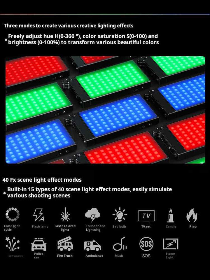 Godox M1 RGB Light professional pocket-sized LED with 36000+ colors, 40 lighting effects, adjustable brightness and color temperature, 1700 lux max brightness, and versatile mounting options.