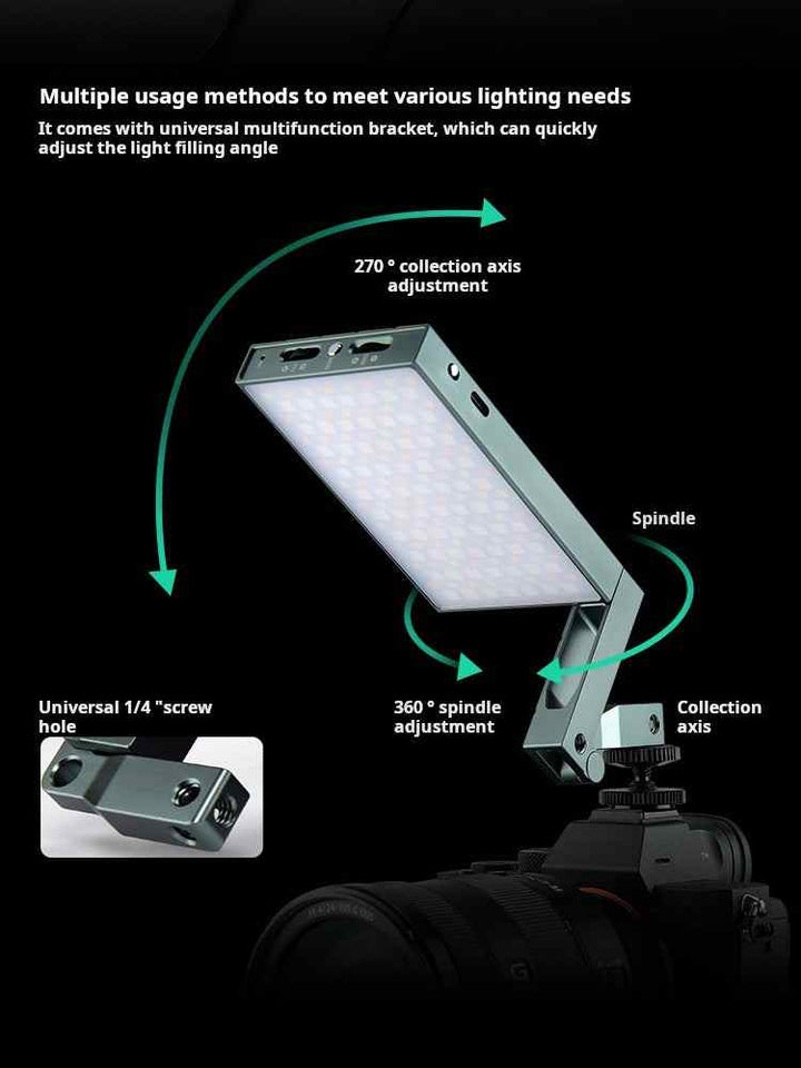 Godox M1 RGB Light with adjustable 270° arm and 360° spindle on universal 1/4" mount for versatile professional lighting.