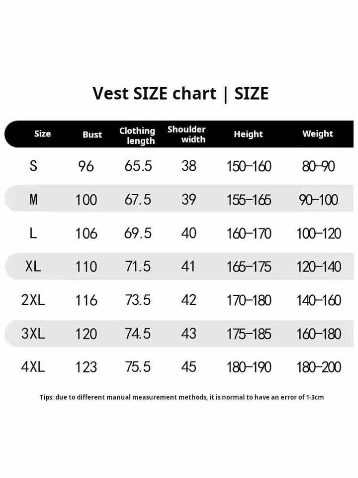 Size chart for sleeveless cartoon printed "My Life" t-shirt with bust, clothing length, shoulder width, height, and weight measurements in multiple sizes from S to 4XL.