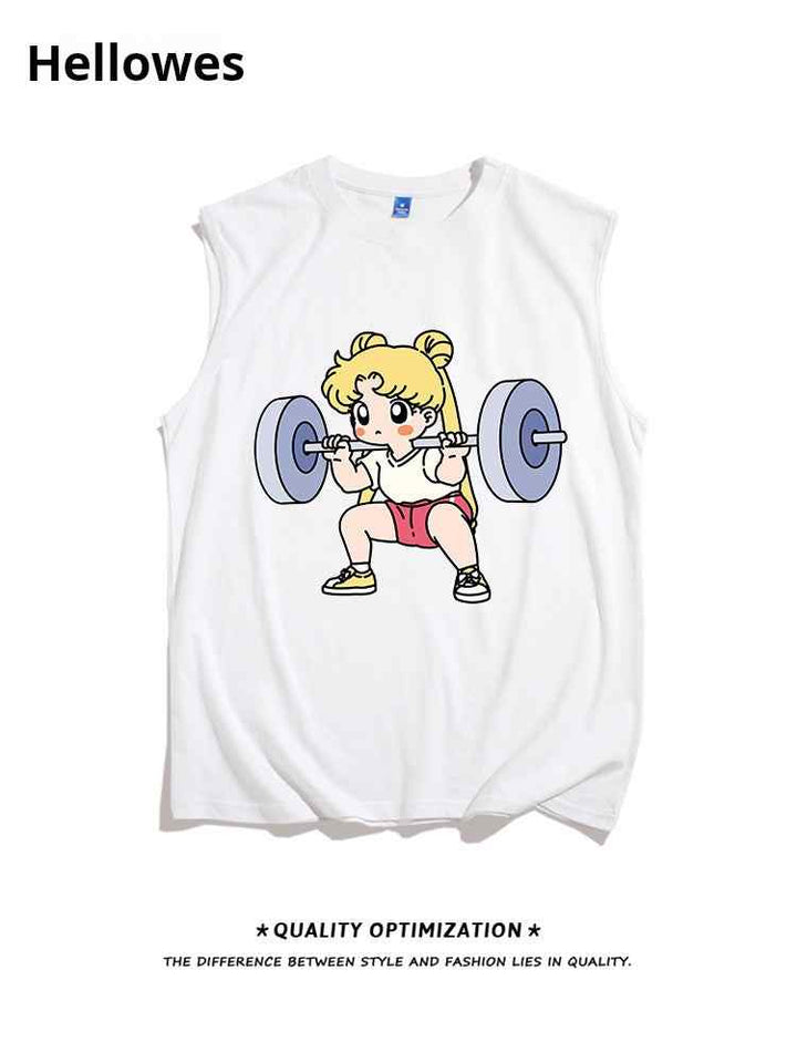 تيشيرت كتcartoon girl weightlifting graphic sports tank top tshirt