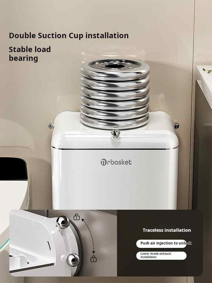 Wall-mounted double suction cup trash bin Mr.Basket with 9L capacity and dual-opening lid in white, space-saving and odor-tight design