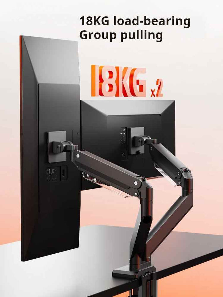 BRATECK North Arc E600-2U dual monitor mount supporting 18kg per arm for large curved and flat screens, with full 3D adjustment and cable management.