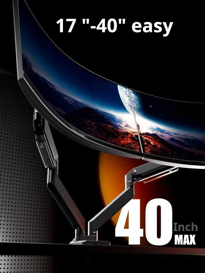 BRATECK North Arc E600-2U dual monitor mount supporting 17-40 inch screens with adjustable, durable aluminum arms for heavy curved and wide monitors.