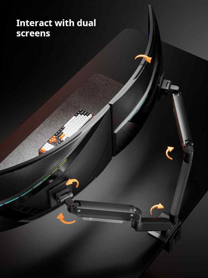 BRATECK North Arc E600-2U dual monitor mount for large curved screens with adjustable arms and smooth multi-angle rotation.