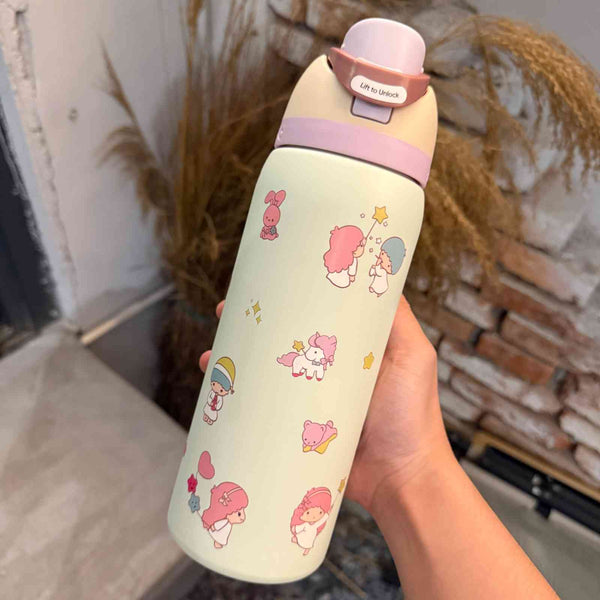 Owala FreeSip Cute Edition water bottle with leak-proof design and dual drinking spout featuring adorable character prints and 24-hour cold retention