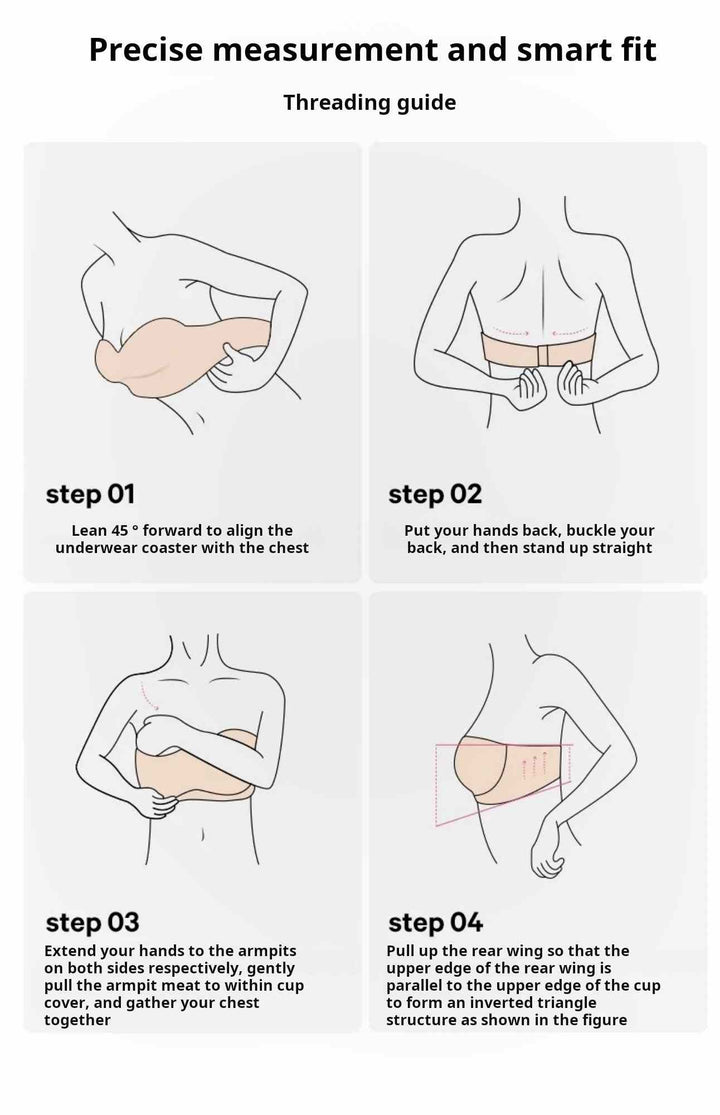 Diagram showing step-by-step guide for measuring bust size accurately for Multi-Way Strapless Bra fitting.