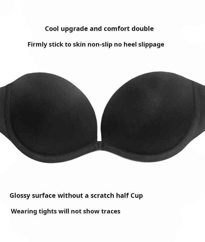 Multi-Way Strapless Bra in black with smooth glossy surface and non-slip side wings for comfortable support.
