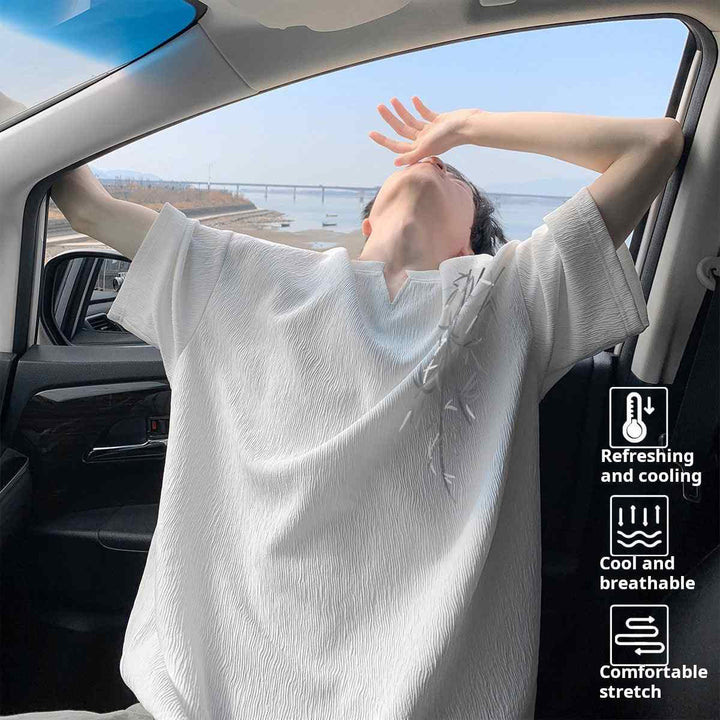 تيشيرت رجالي VUUG بياقة V وأكمام قصيرة تصميم مريح وقطن ناعم للصيف
