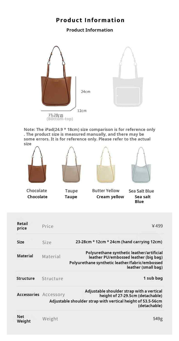 Multicolor CHARLES & KEITH shoulder bag in durable synthetic leather with adjustable detachable straps, available in chocolate, taupe, butter yellow, and sea salt blue colors.